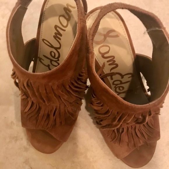 NWOB Sam Edelman Brown Fringe 3inch Heeled Shoes - Picture 4 of 6
